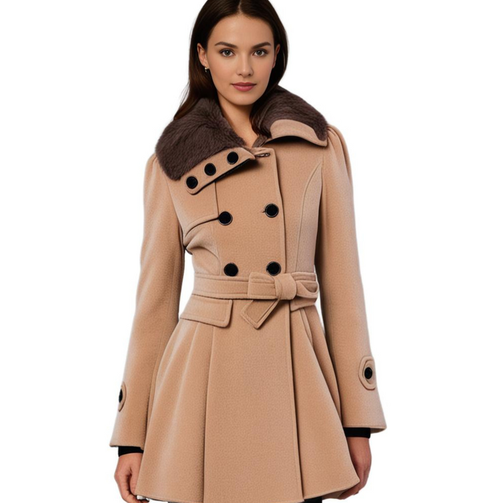 Damski wełniany płaszcz typu pea coat z podszewką polarową