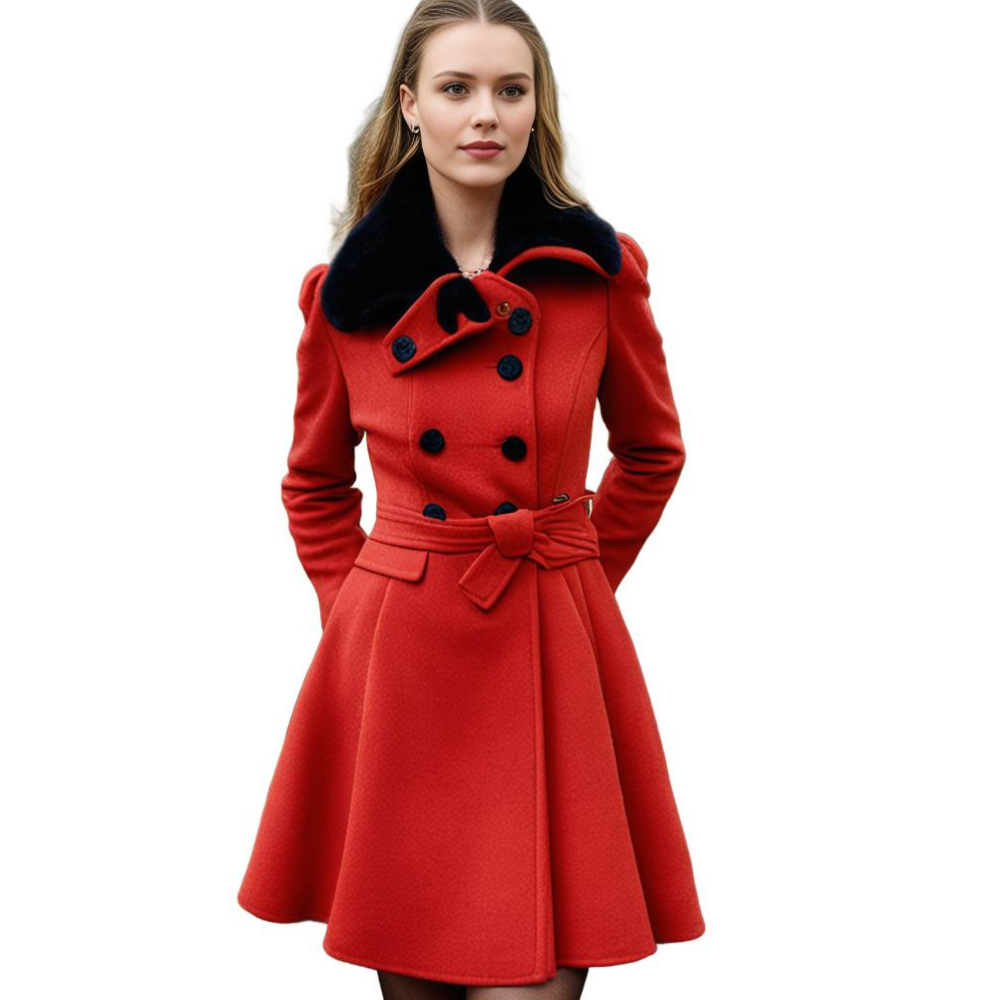 Damski wełniany płaszcz typu pea coat z podszewką polarową