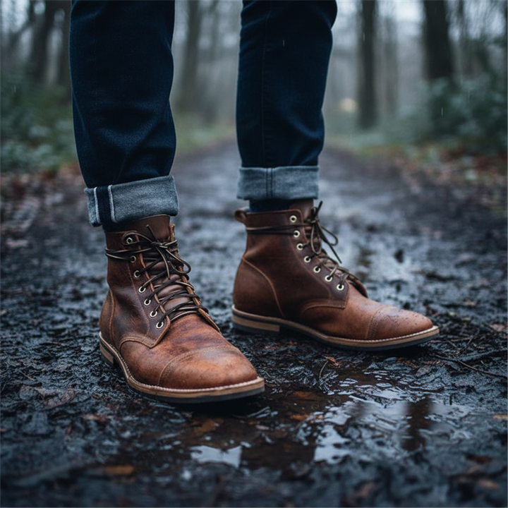 Men's Leather Boots Work Casual Ankle Shoes
