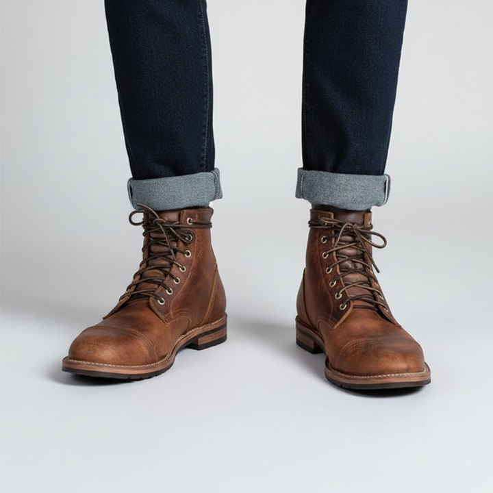 Men's Leather Boots Work Casual Ankle Shoes