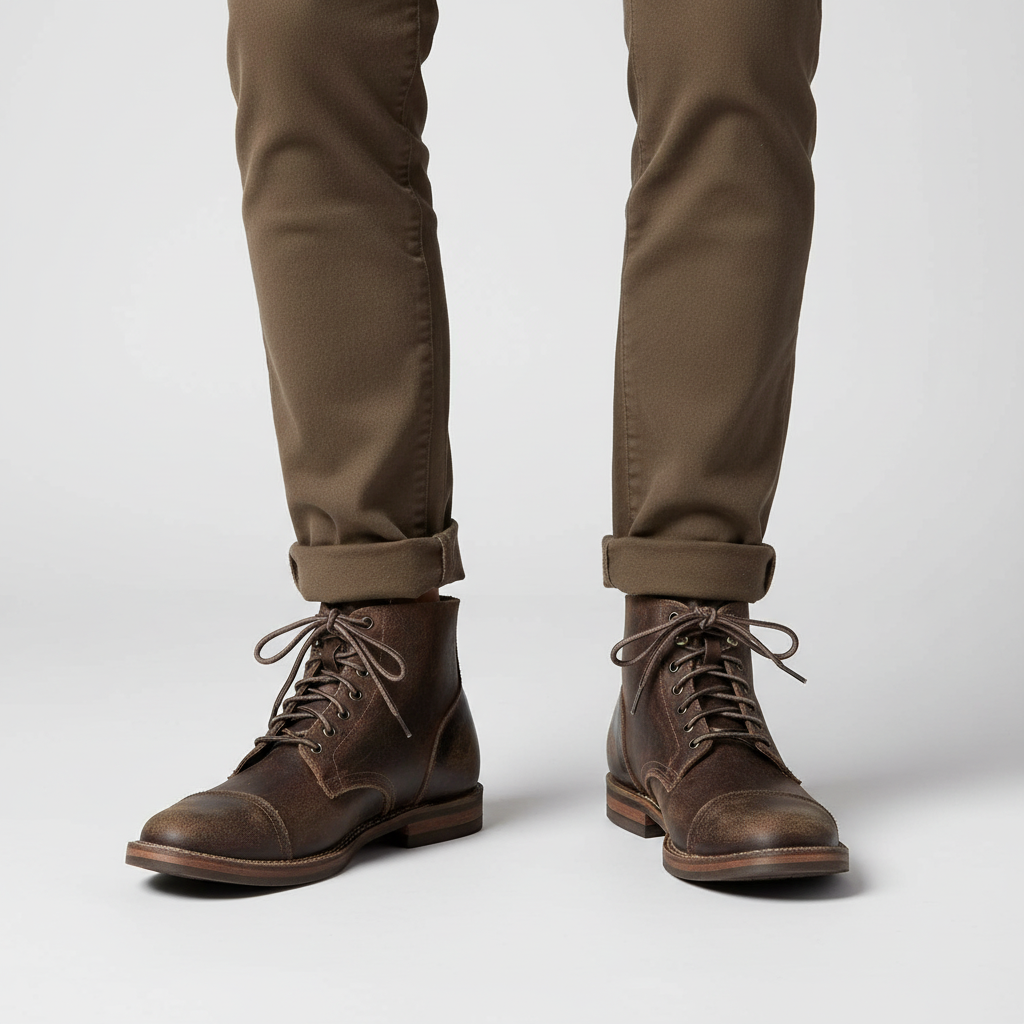 Men's Leather Boots Work Casual Ankle Shoes