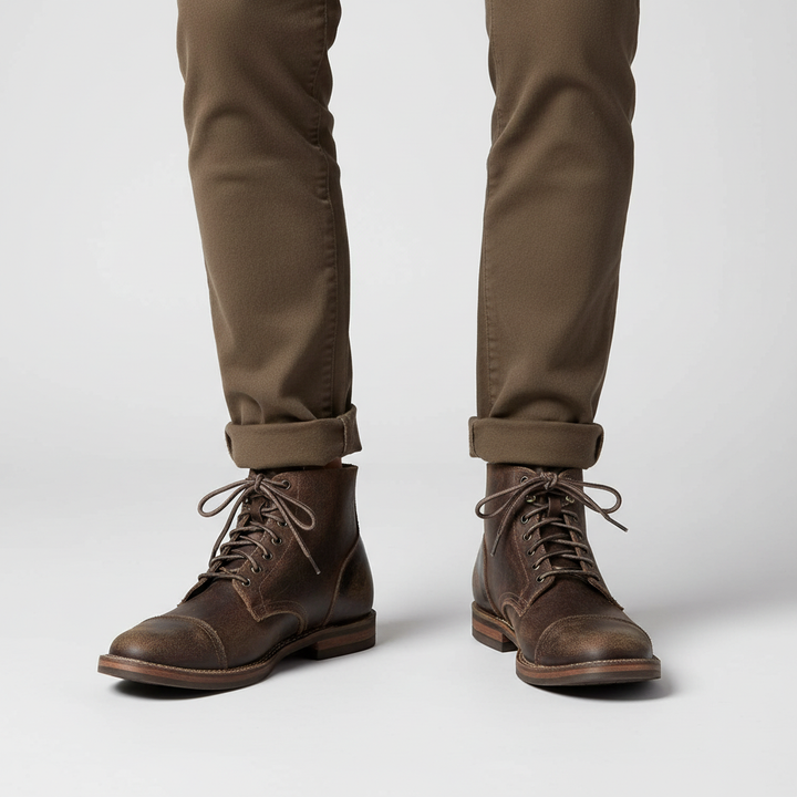 Men's Leather Boots Work Casual Ankle Shoes