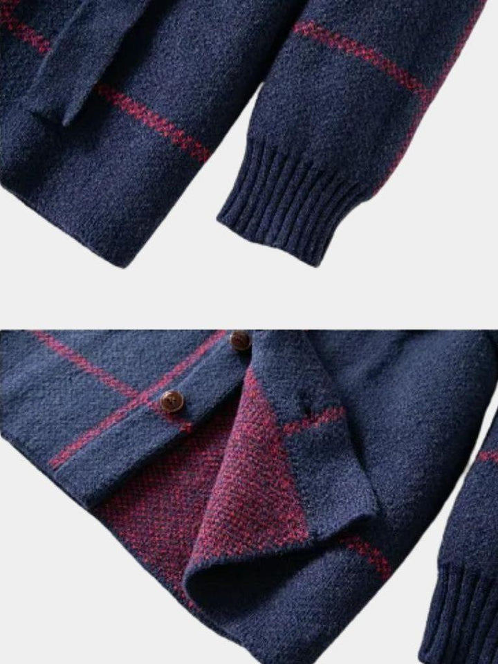 Men’s Wool-Blend Belted Plaid Knit Cardigan Coat