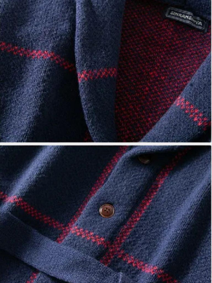 Men’s Wool-Blend Belted Plaid Knit Cardigan Coat