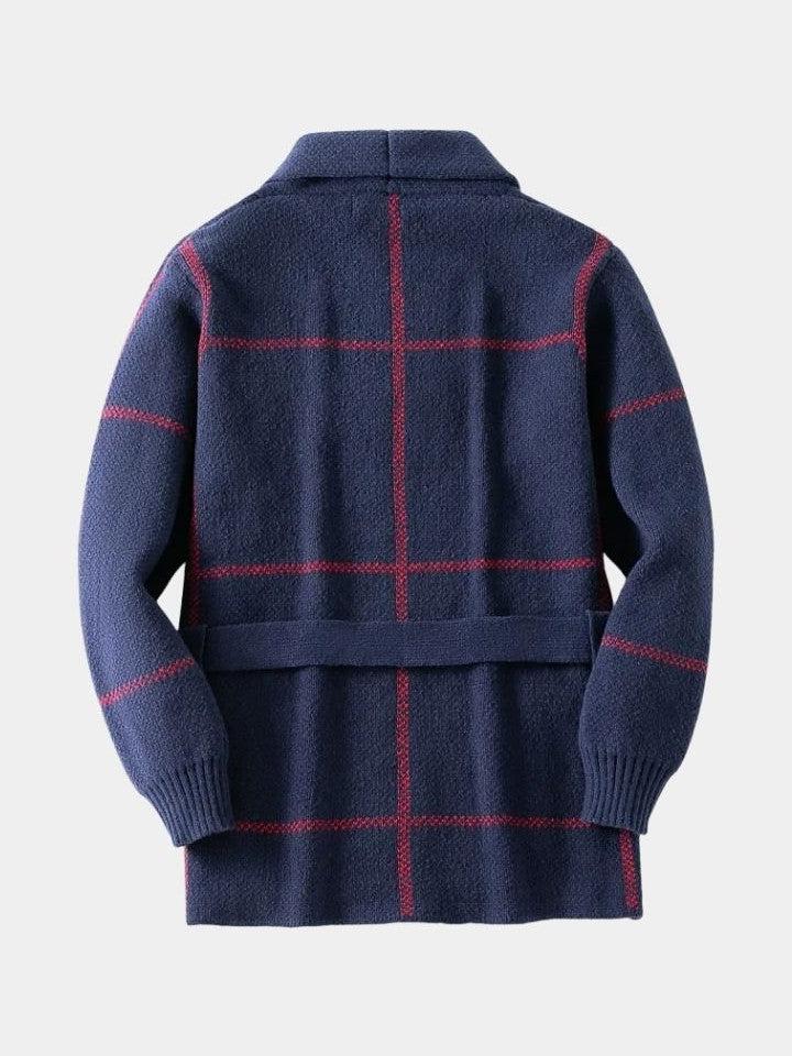 Men’s Wool-Blend Belted Plaid Knit Cardigan Coat