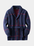 Men’s Wool-Blend Belted Plaid Knit Cardigan Coat