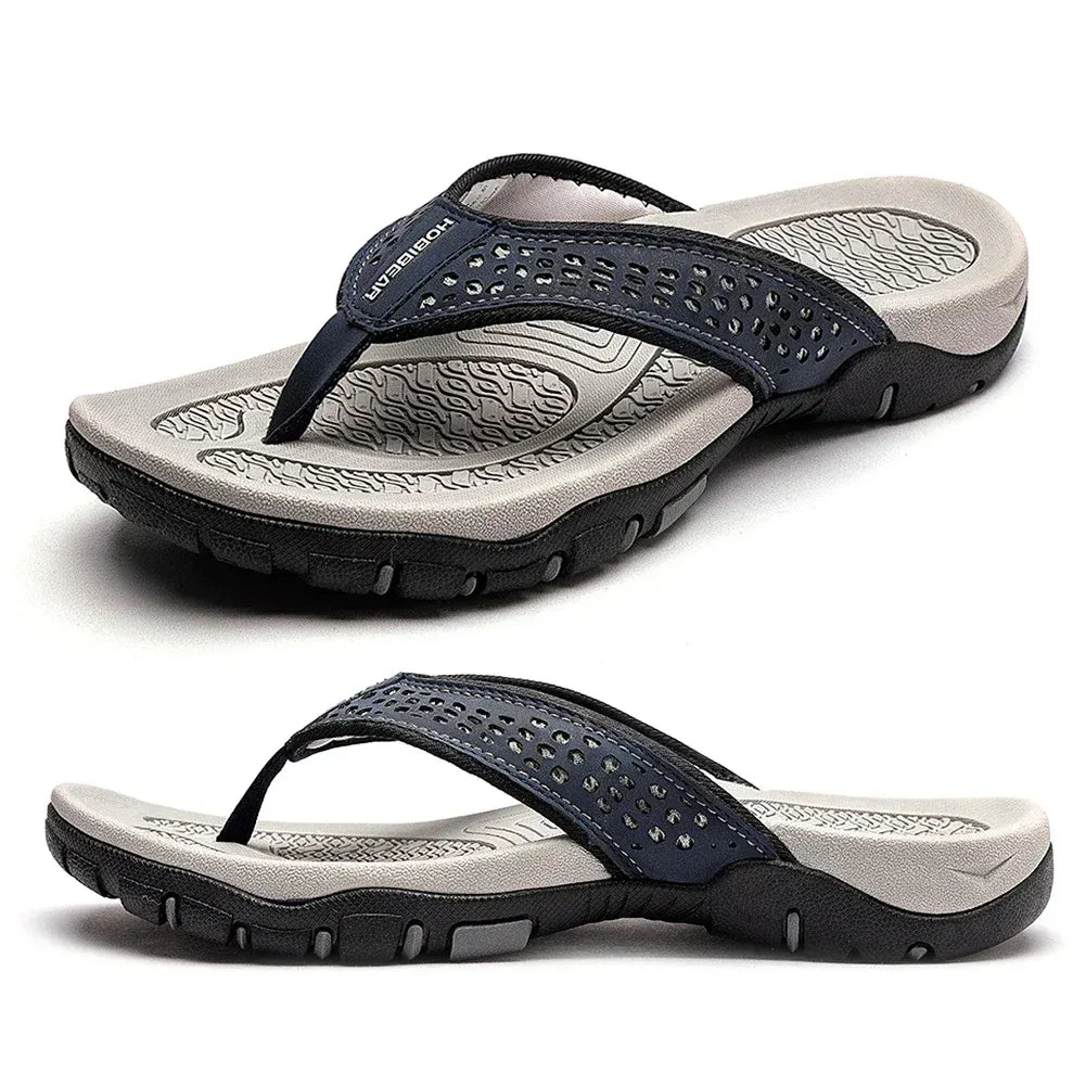 Flip Flops Men's Leather Arch Support Comfort Cushioned Summer Beach Thongs