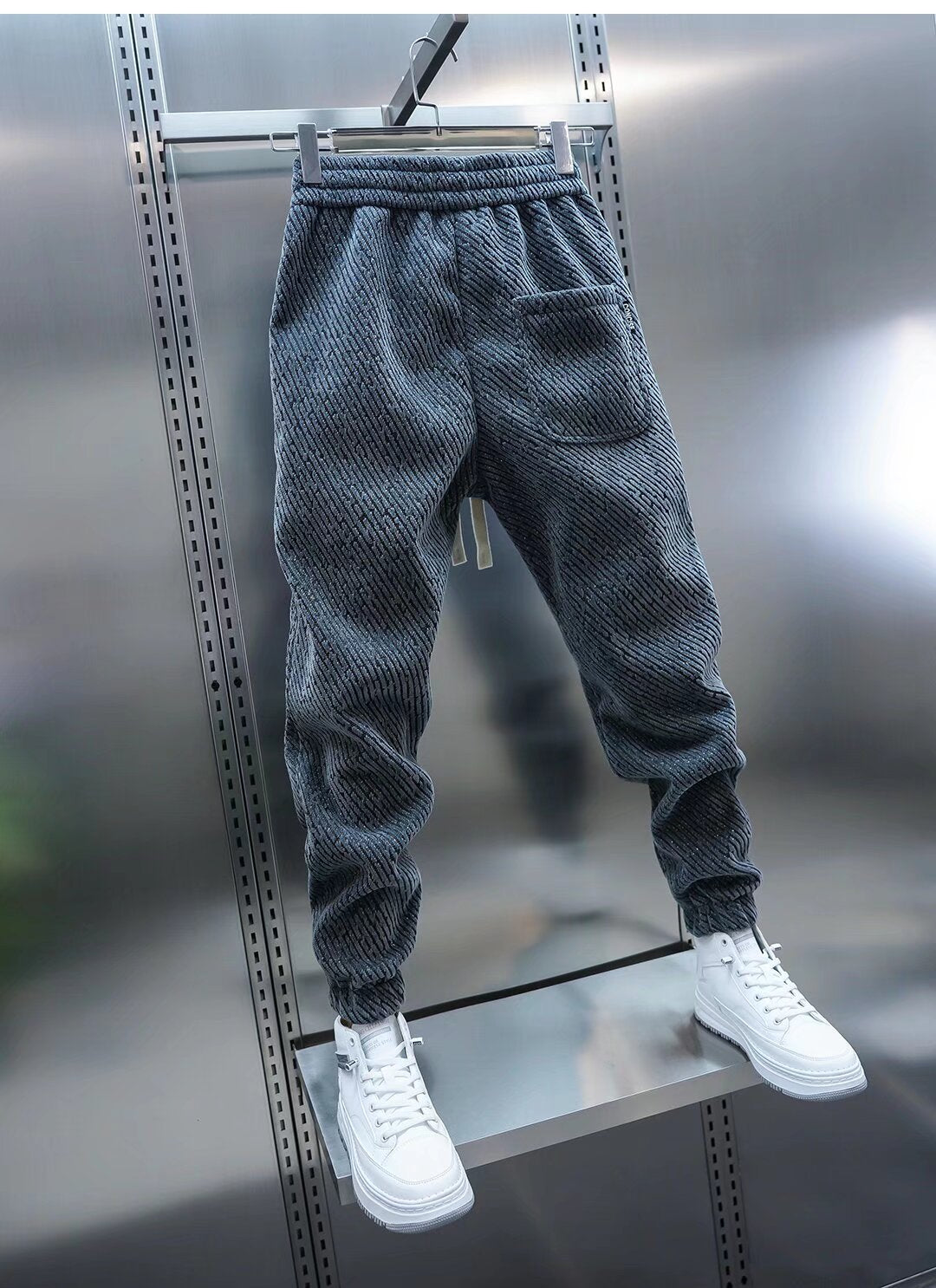 Men's Slim Fit Ribbed Knit Drawstring Jogger Pants