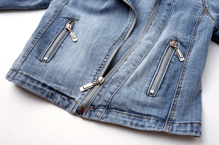 Veste de motard en jean pour femme, manteau en jean style moto, coupe ajustée, vêtement d'extérieur