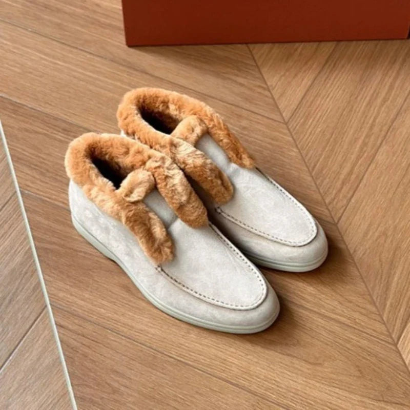 Bottines à enfiler pour femmes en daim doublées de polaire