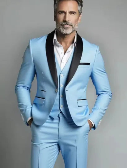 Men's Wool Shawl Lapel 3 Piece Tuxedo Suit Wedding Formal Slim Fit