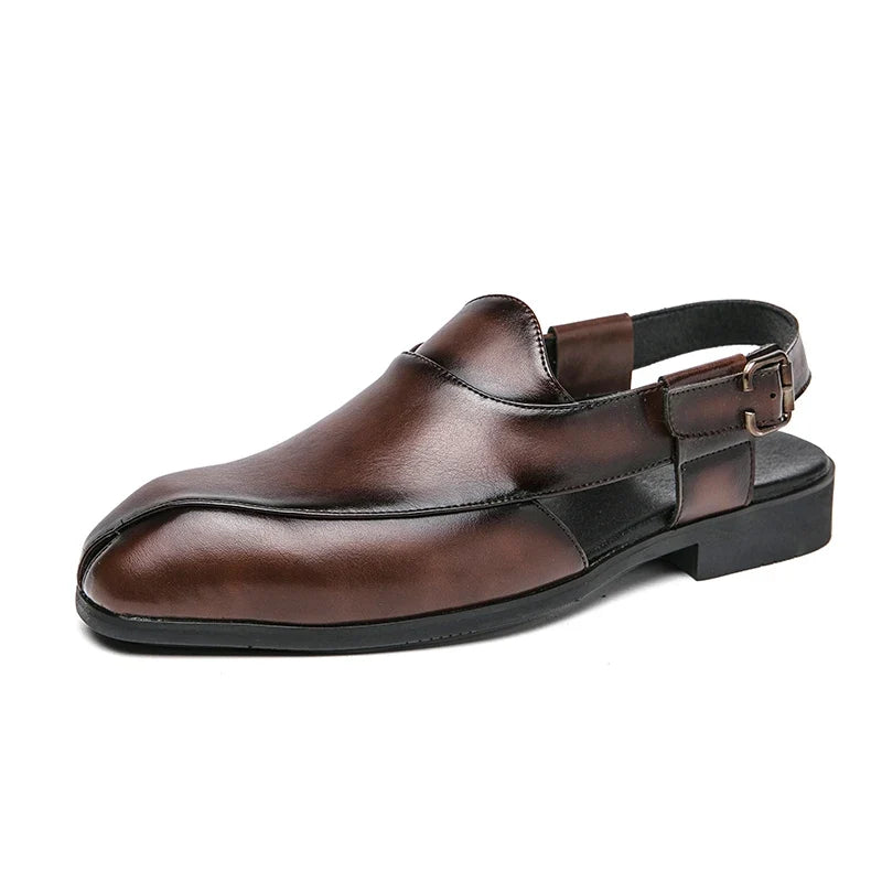 Męskie skórzane półbuty wizytowe typu slingback, wygodne mokasyny, sandały