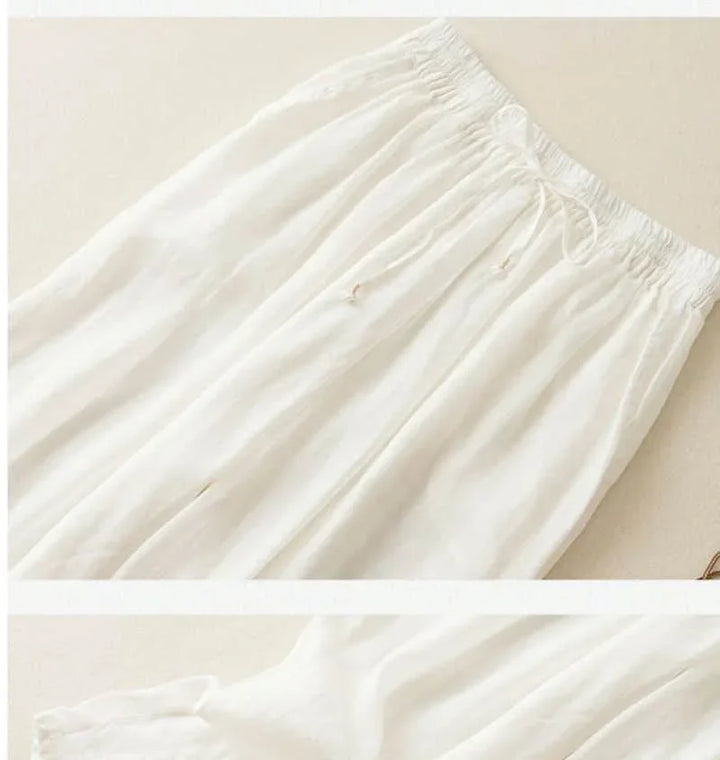 Pantalon en lin pour femme, coupe ample, jambe large, avec cordon de serrage