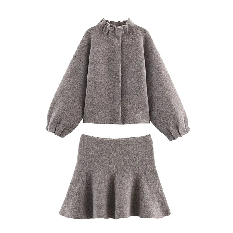 Women's Knit Jacket and Skirt Coordinated Set