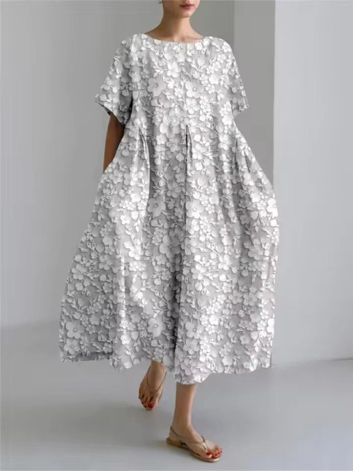 Women's Loose Linen Maxi Dress Short Sleeve Oversized Kaftan