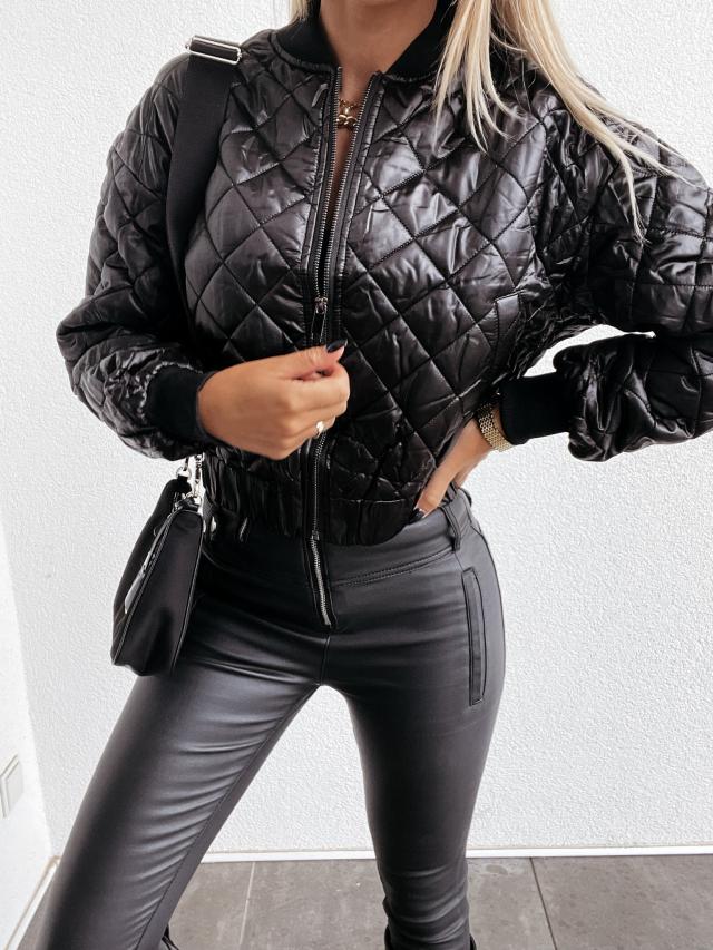 Women’s Fleece-Lined Quilted Puffer Bomber Jacket