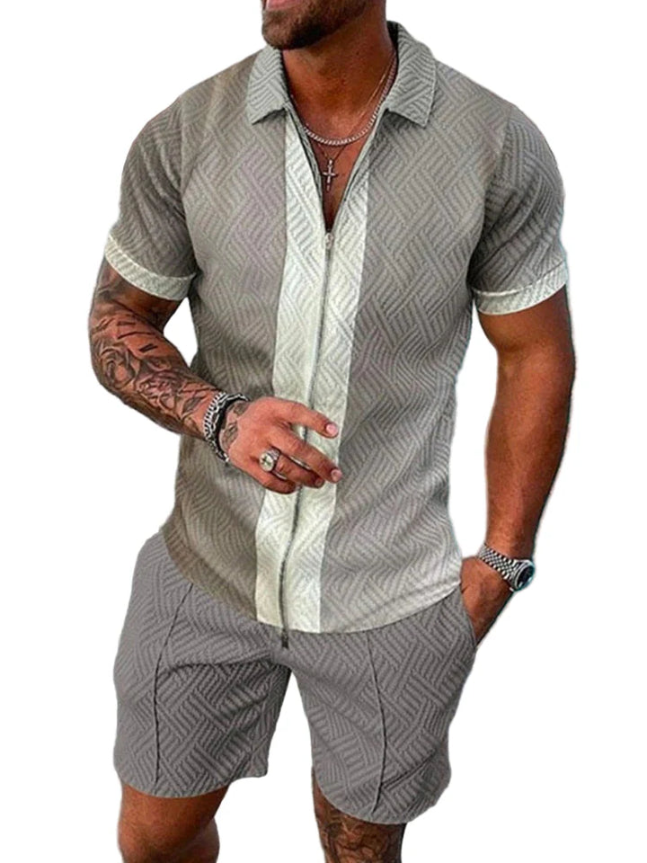 Men's Knit Quarter-Zip Polo Shirt and Shorts Two-Piece Set