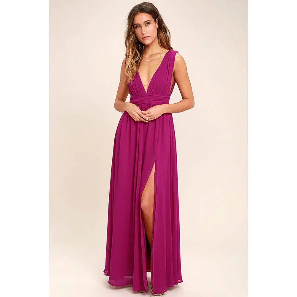 Women's Formal Linen-Blend Maxi Evening Dress