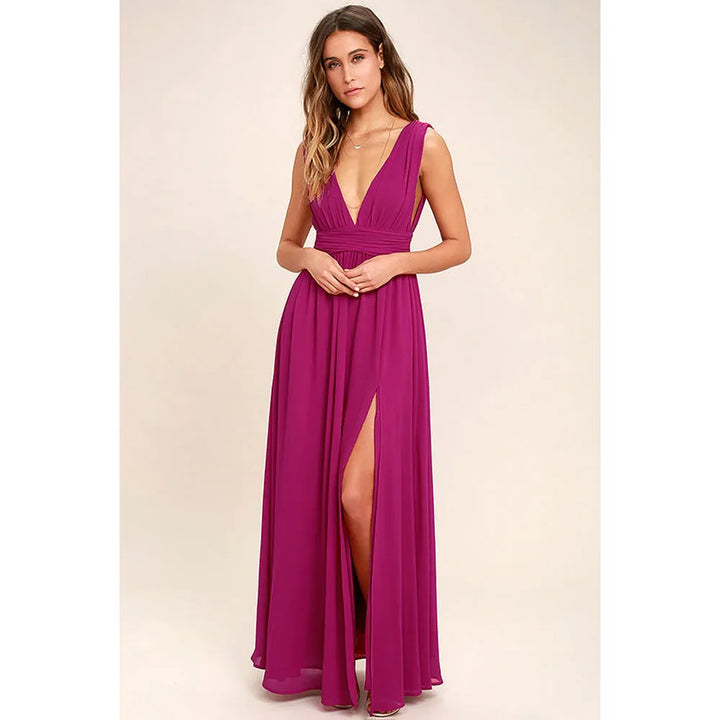 Women's Formal Linen-Blend Maxi Evening Dress