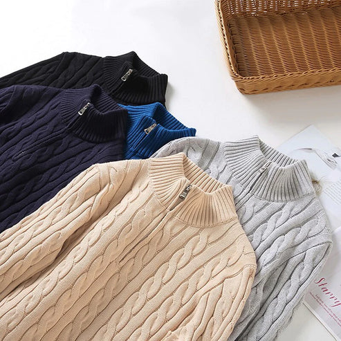 Men's Merino Wool Quarter Zip Cable Knit Sweater