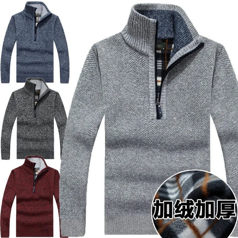 Men's Knit Fleece Quarter-Zip Pullover Sweater