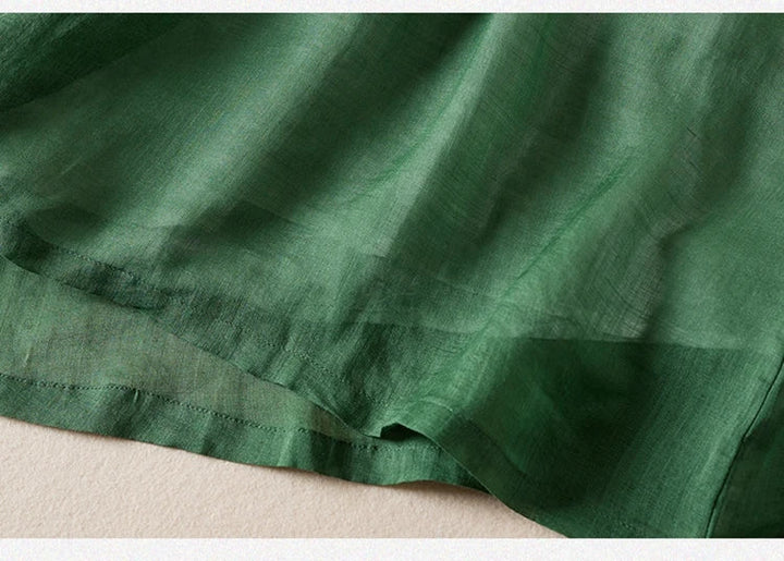 Robe midi imprimée en lin à col en V pour femme