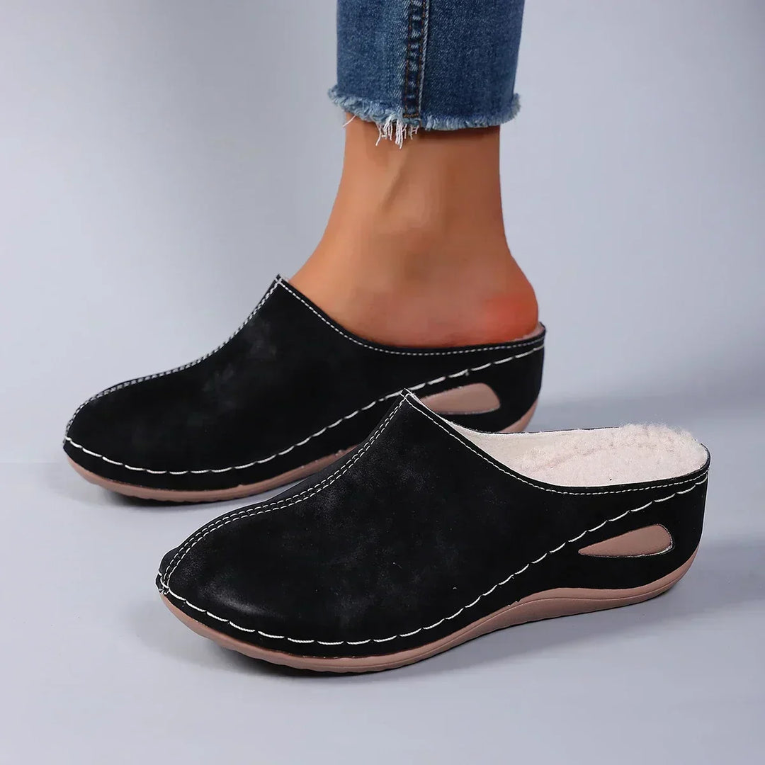 Women's Fleece Orthopedic Slippers Closed-Toe Slip-On Arch Support Shoes