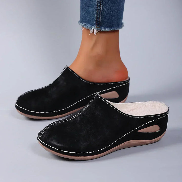 Women's Fleece Orthopedic Slippers Closed-Toe Slip-On Arch Support Shoes