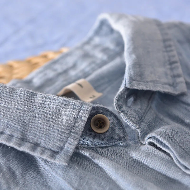 Men's Casual Linen Short Sleeve Button Down Shirt