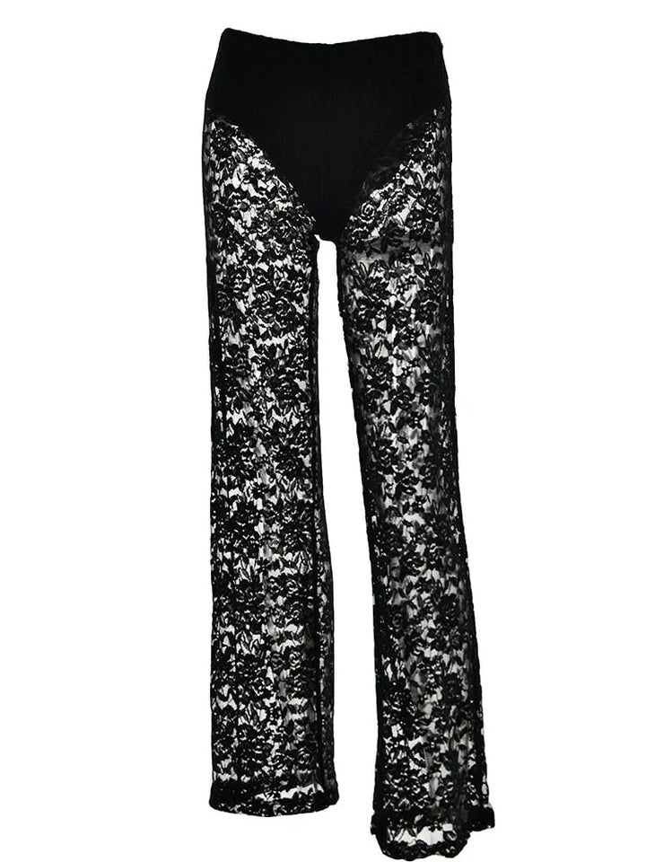 Women's Sheer Mesh Wide Leg Pants Relaxed Fit Trousers