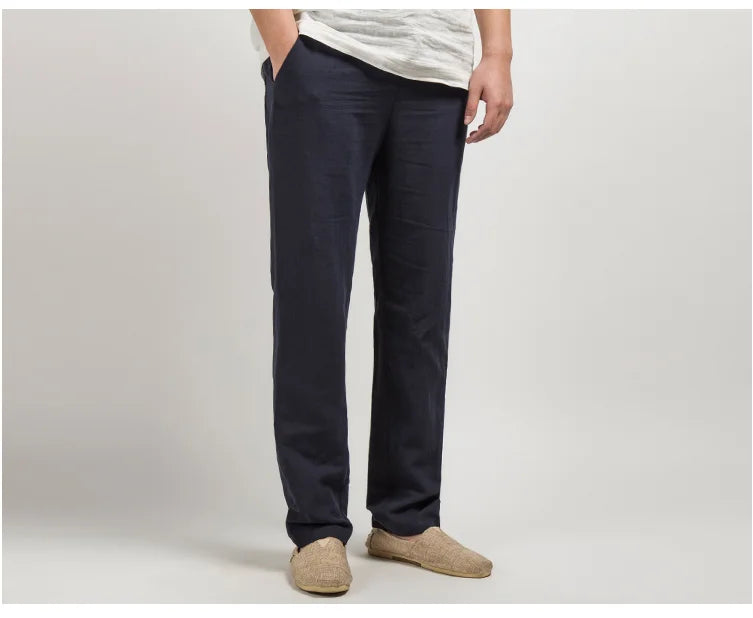 Men's Casual Linen Trousers Lightweight Relaxed Fit Pants