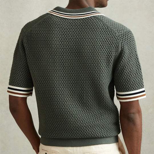 Men's Knit Button Down Shirt Short Sleeve Breathable Mesh Polo Top