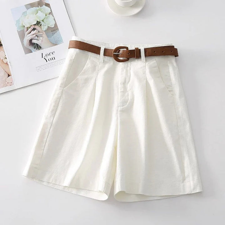 Women's Linen High Waisted Pleated Shorts