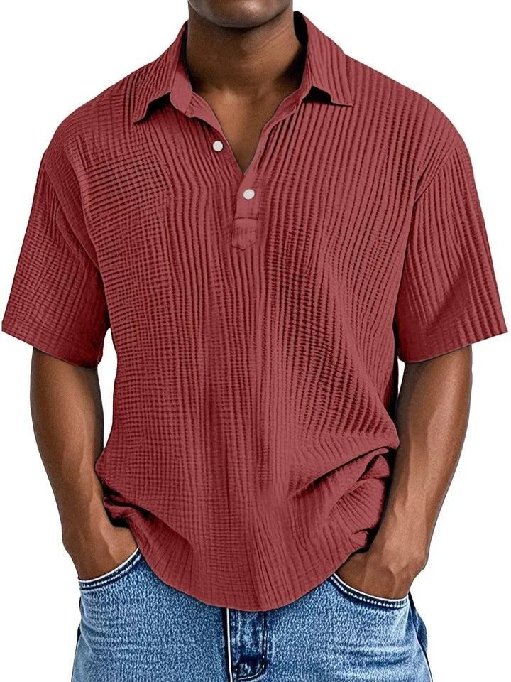 Men's Ribbed Knit Polo Shirt Short Sleeve Casual Top
