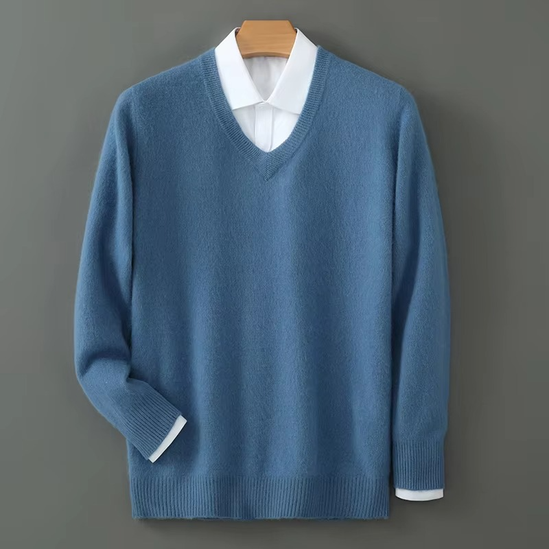 Men's V-Neck Merino Wool Sweater Pullover Knit Jumper Top
