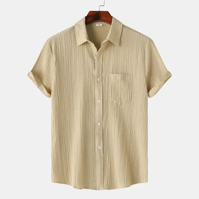 Men's Linen Short Sleeve Shirt Button Up Relaxed Fit Casual Top