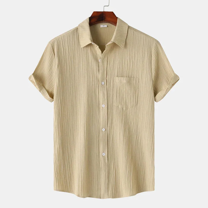 Men's Linen Short Sleeve Shirt Button Up Relaxed Fit Casual Top