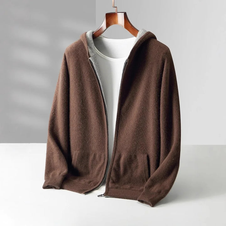 Veste-sweat à capuche zippée en maille de laine réversible pour homme
