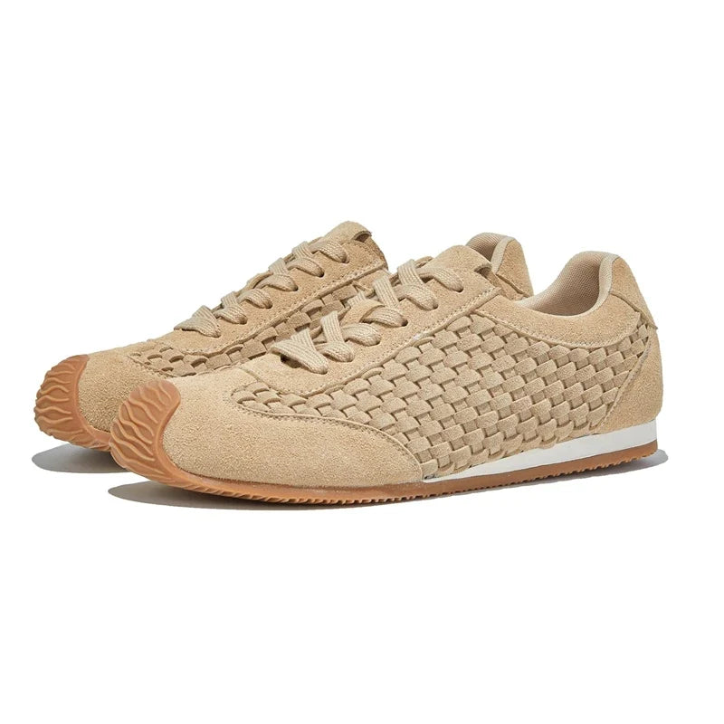 Women's Suede Woven Sneakers Casual Low Top Shoes