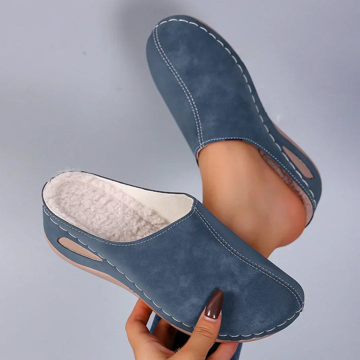 Women's Fleece Orthopedic Slippers Closed-Toe Slip-On Arch Support Shoes