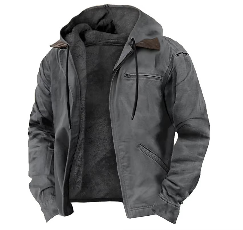 Veste tactique chaude à capuche en polaire pour homme, fermeture intégrale éclair, manteau épais