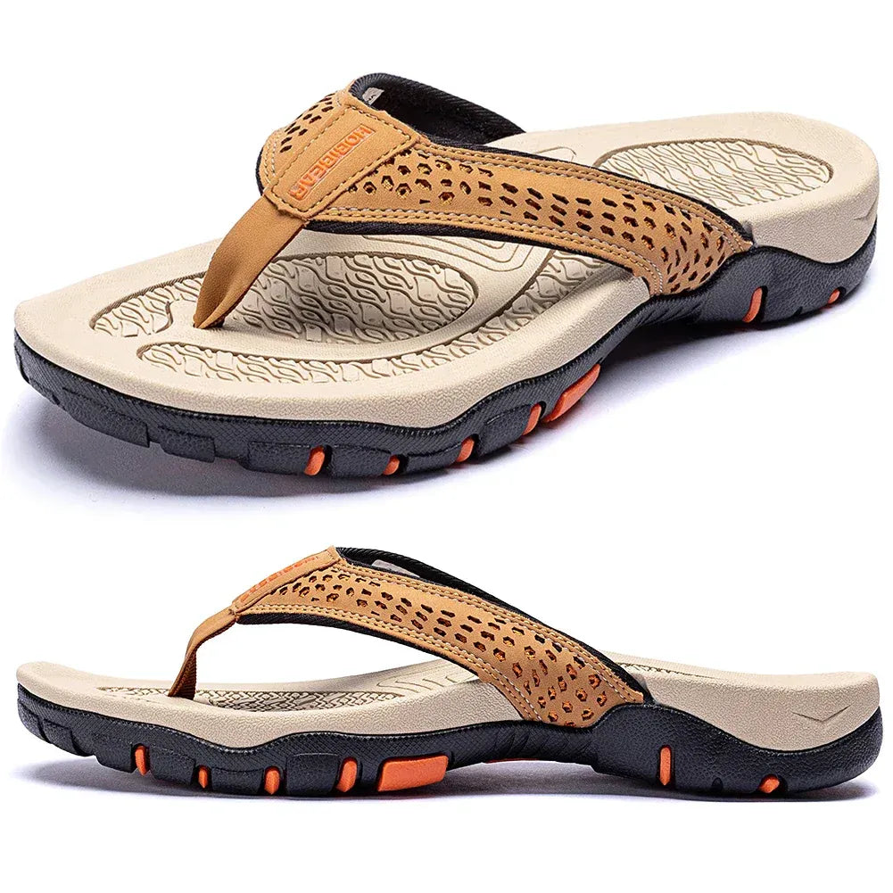 Flip Flops Men's Leather Arch Support Comfort Cushioned Summer Beach Thongs