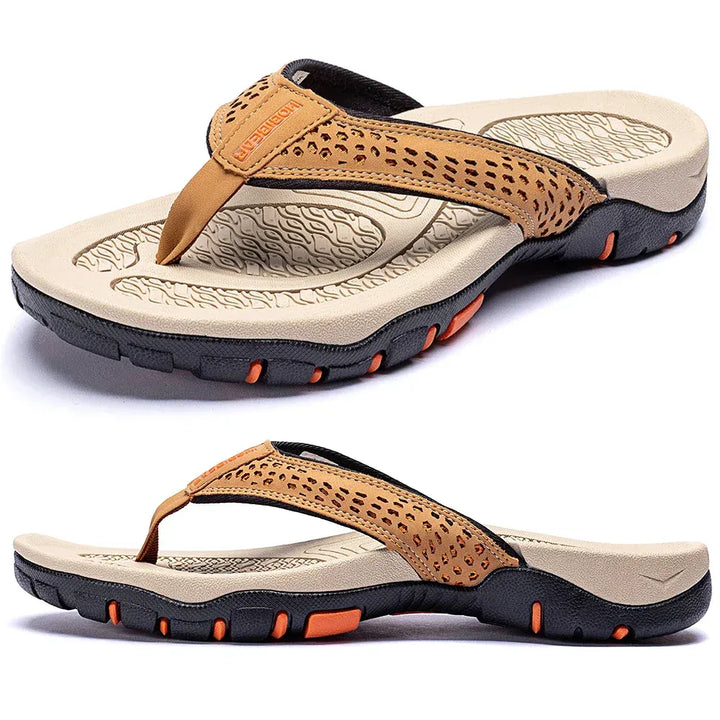 Flip Flops Men's Leather Arch Support Comfort Cushioned Summer Beach Thongs