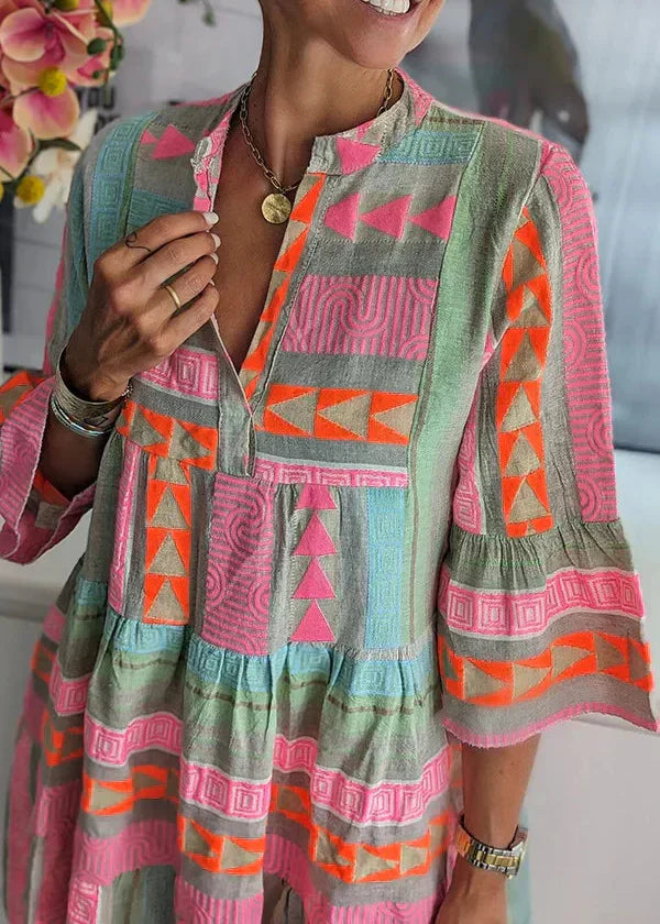 Women's Linen Smock Dress Tiered Boho Mini Casual Tunic