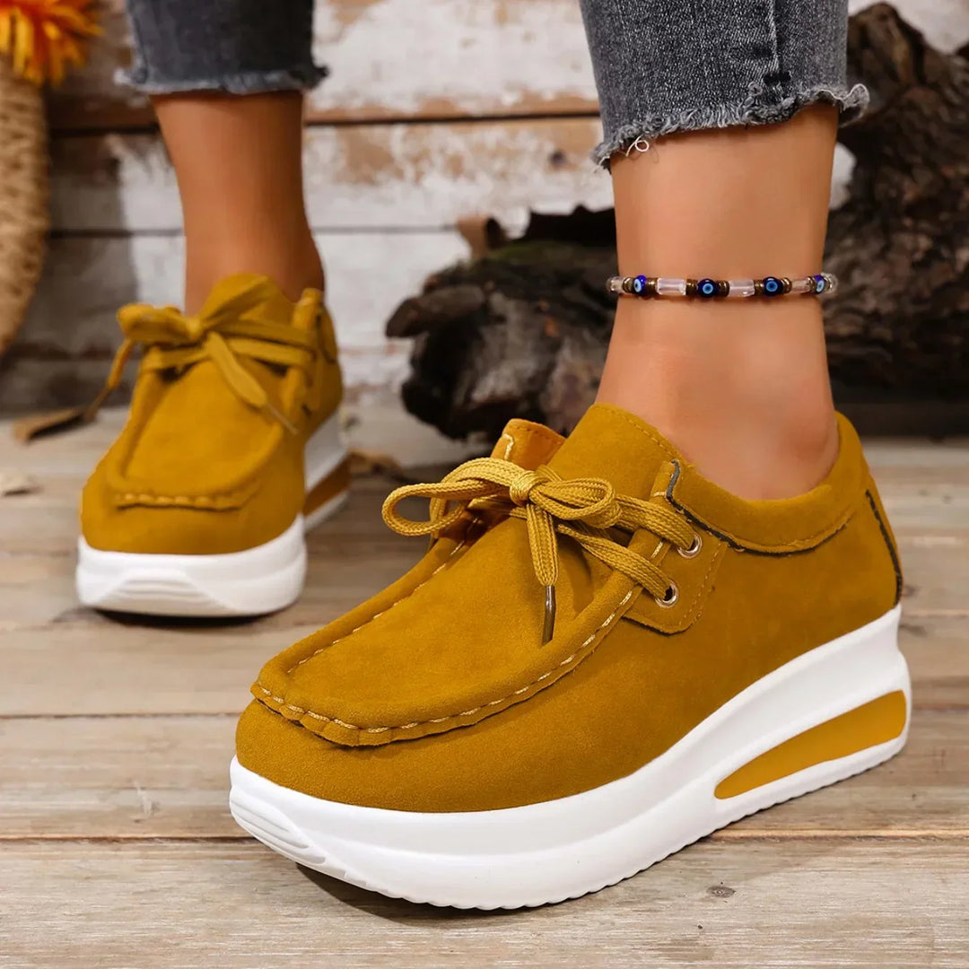 Women's Leather Platform Trainers Wedge Sneakers