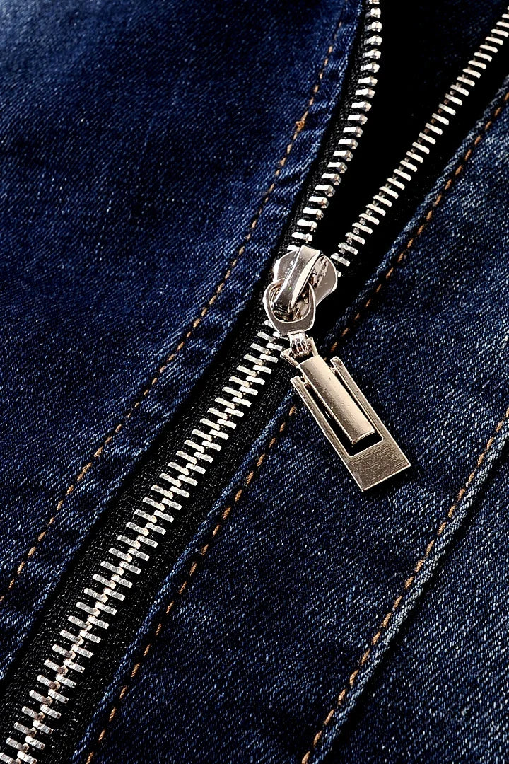 Veste de motard en jean pour femme, manteau en jean style moto, coupe ajustée, vêtement d'extérieur