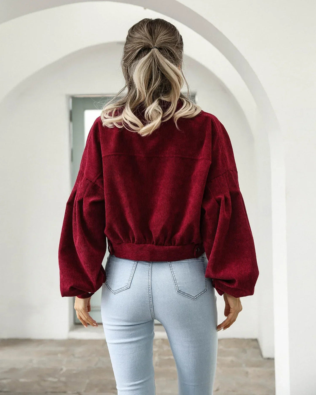 Corduroy Jacket for Women Cropped Bomber Casual Coat