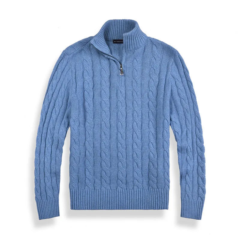 Men's Merino Wool Quarter Zip Cable Knit Sweater