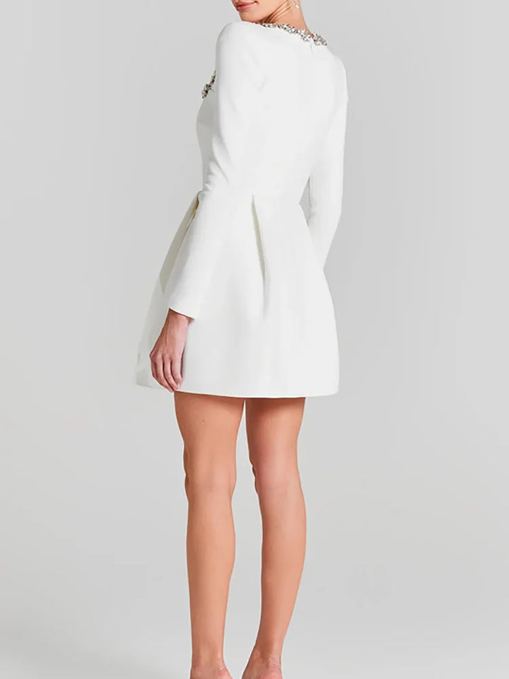 Women's Embellished Square Neck Long Sleeve Velvet Mini Dress