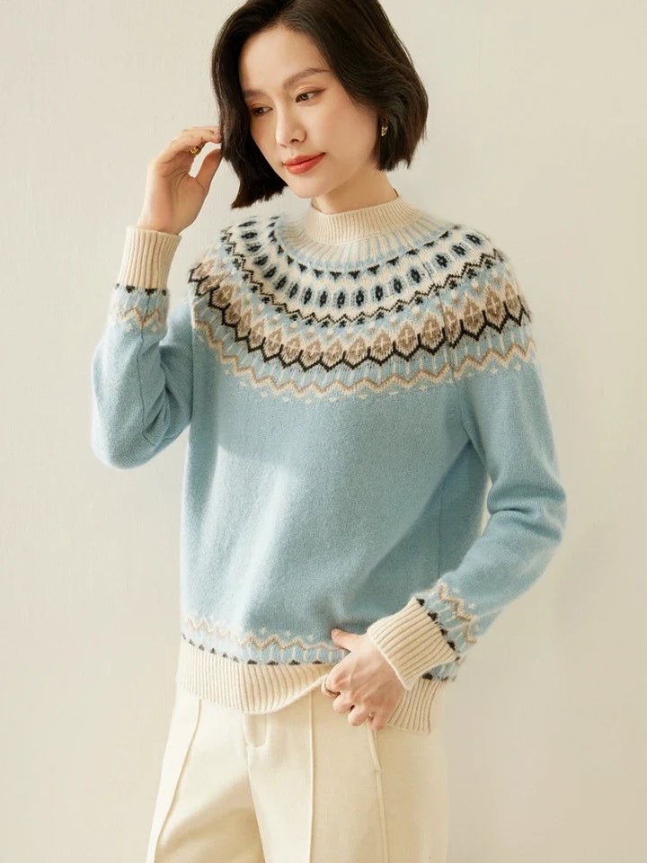 Women's Wool Knit Sweater Pullover Crewneck Fair Isle Knitwear